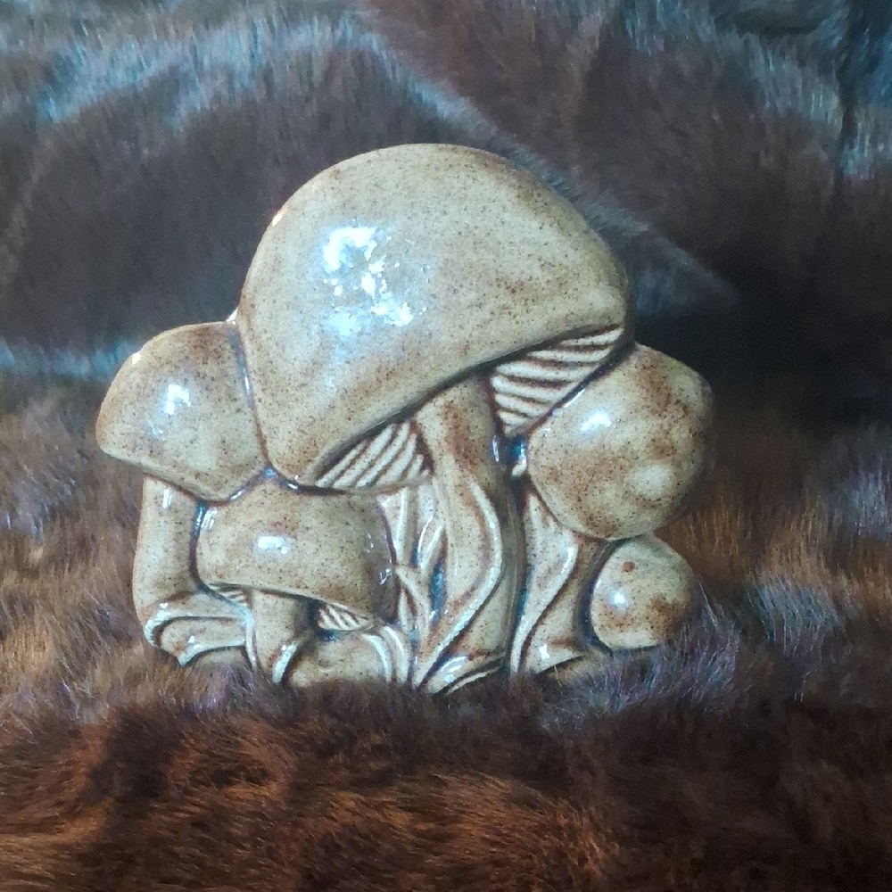 Ceramic Mushroom Napkin Holding Sculpture - Brown